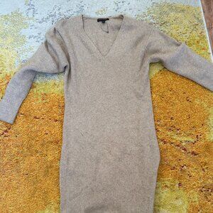Banana Republic Long Sleeve V-Neck Rib Sweater Knit Midi Dress Beige Women's XS